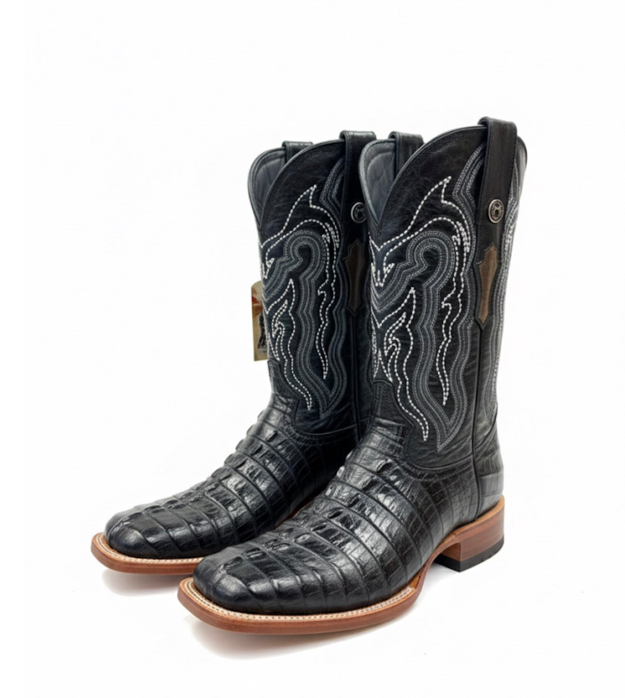 Botas negras de hombre con punta cuadrada ancha y estampado
