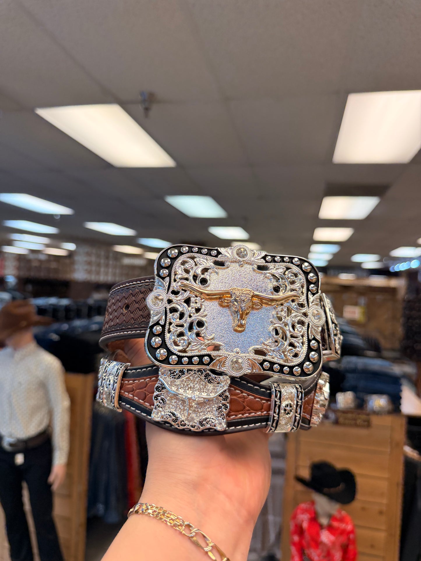 Men western belts brown with buckle