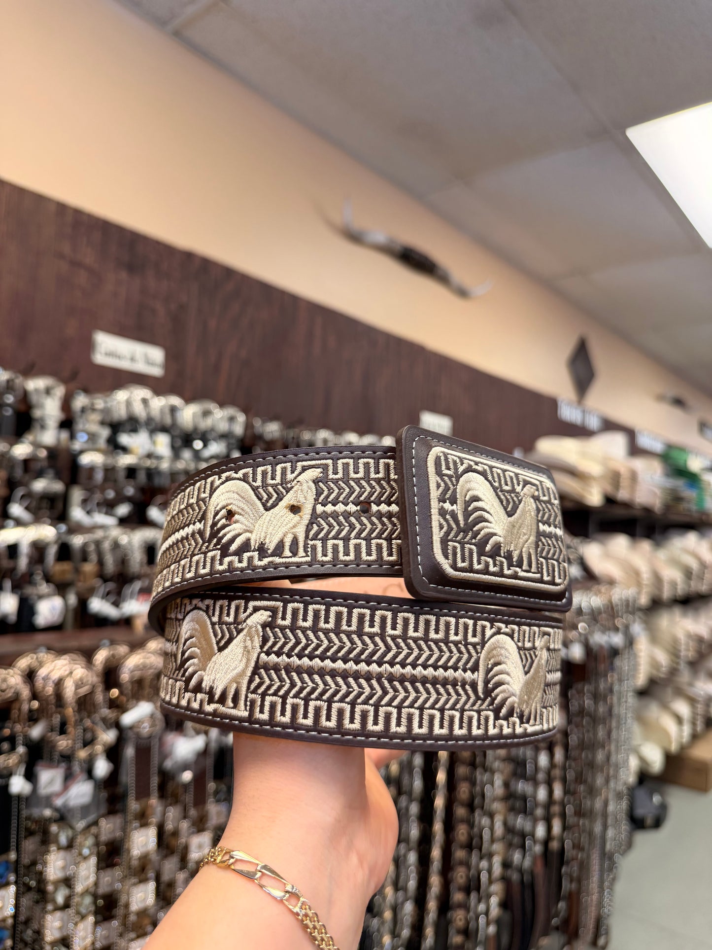 Men western belts piteado Brown and beige