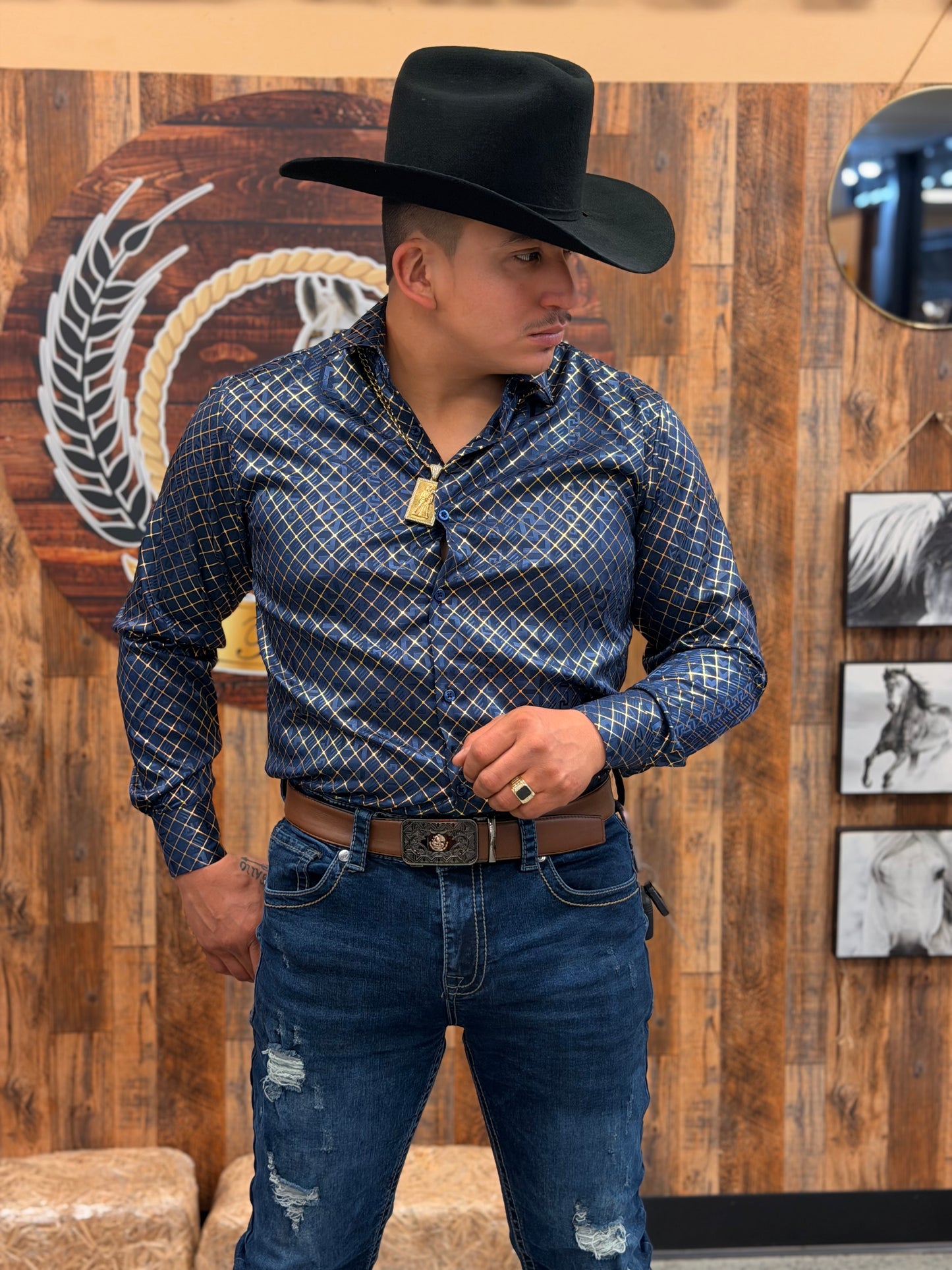 Men western shirt blue