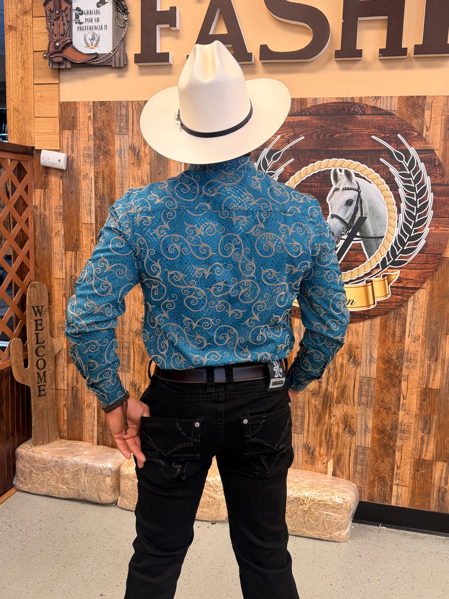 Men Wester shirt blue