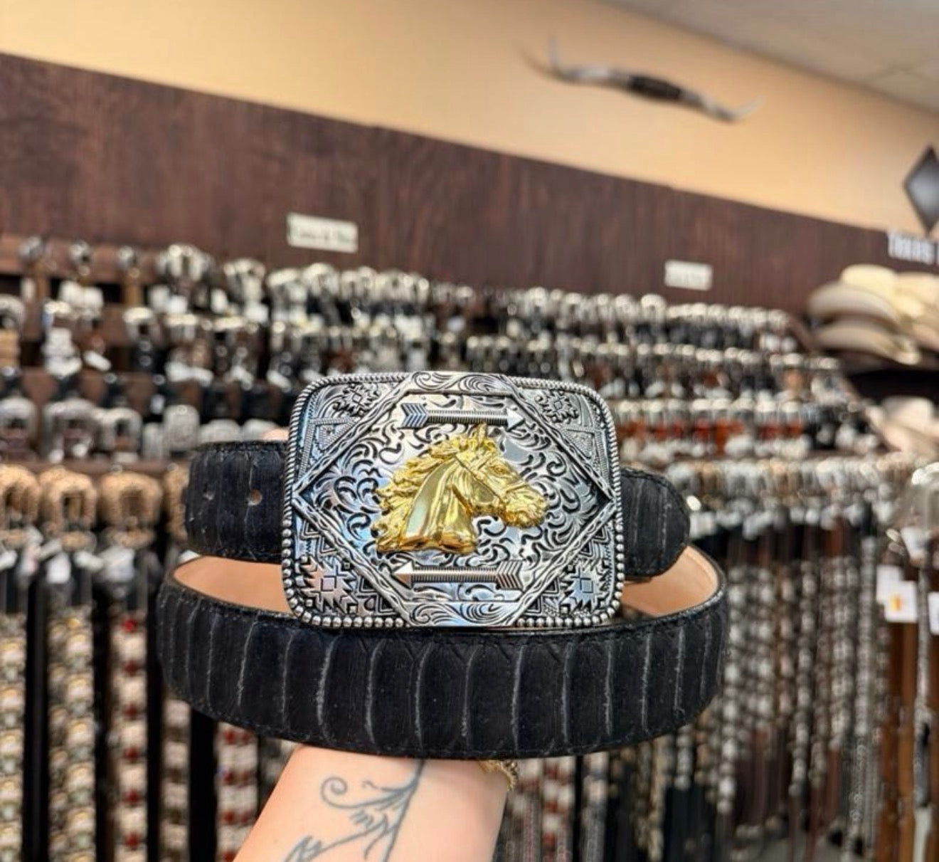 Men western belts black whith buckle