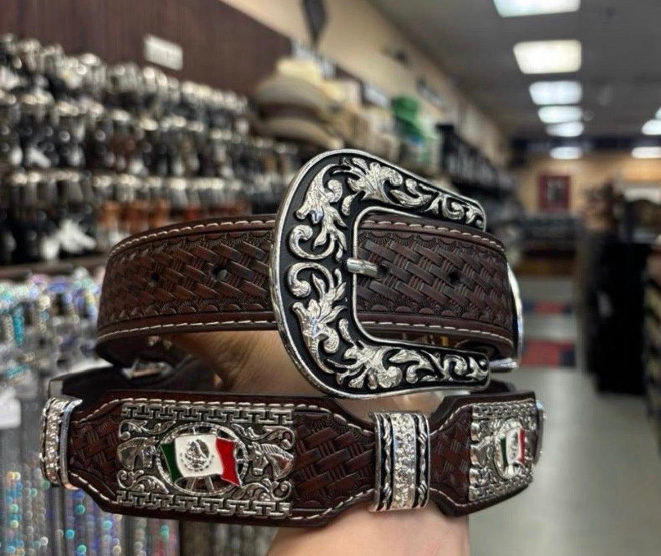 Men western belts brown