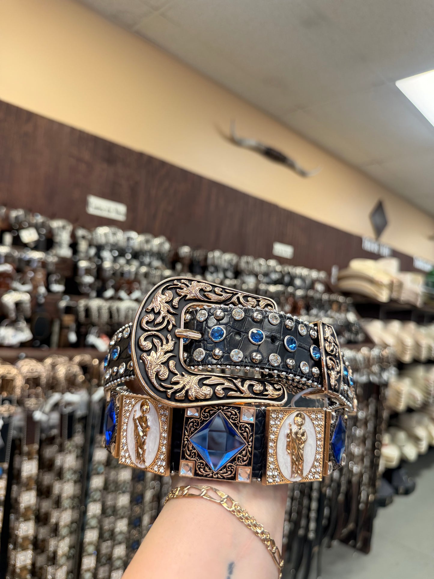 Men western belts blue San Judas