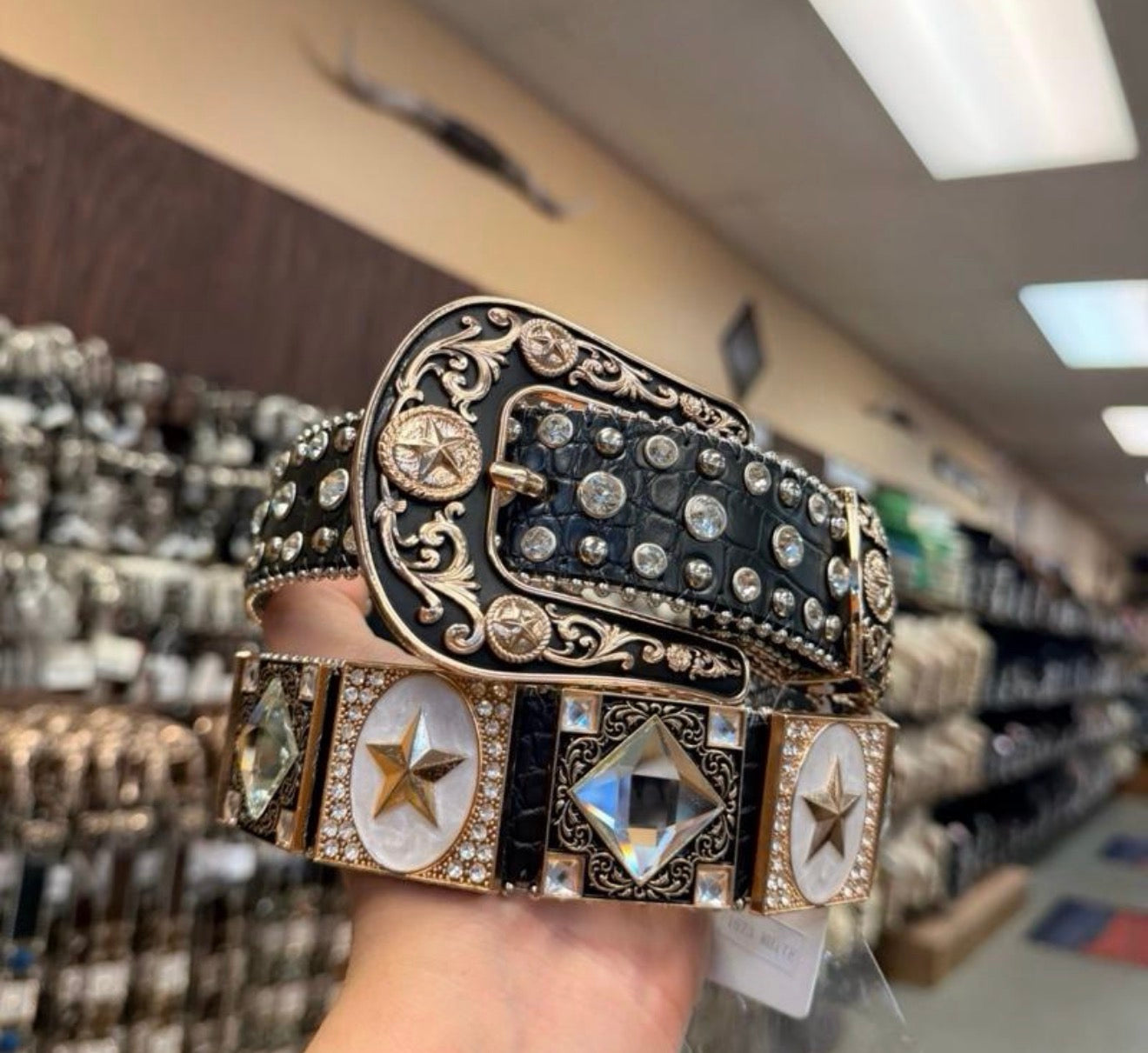 Men western belts star Black