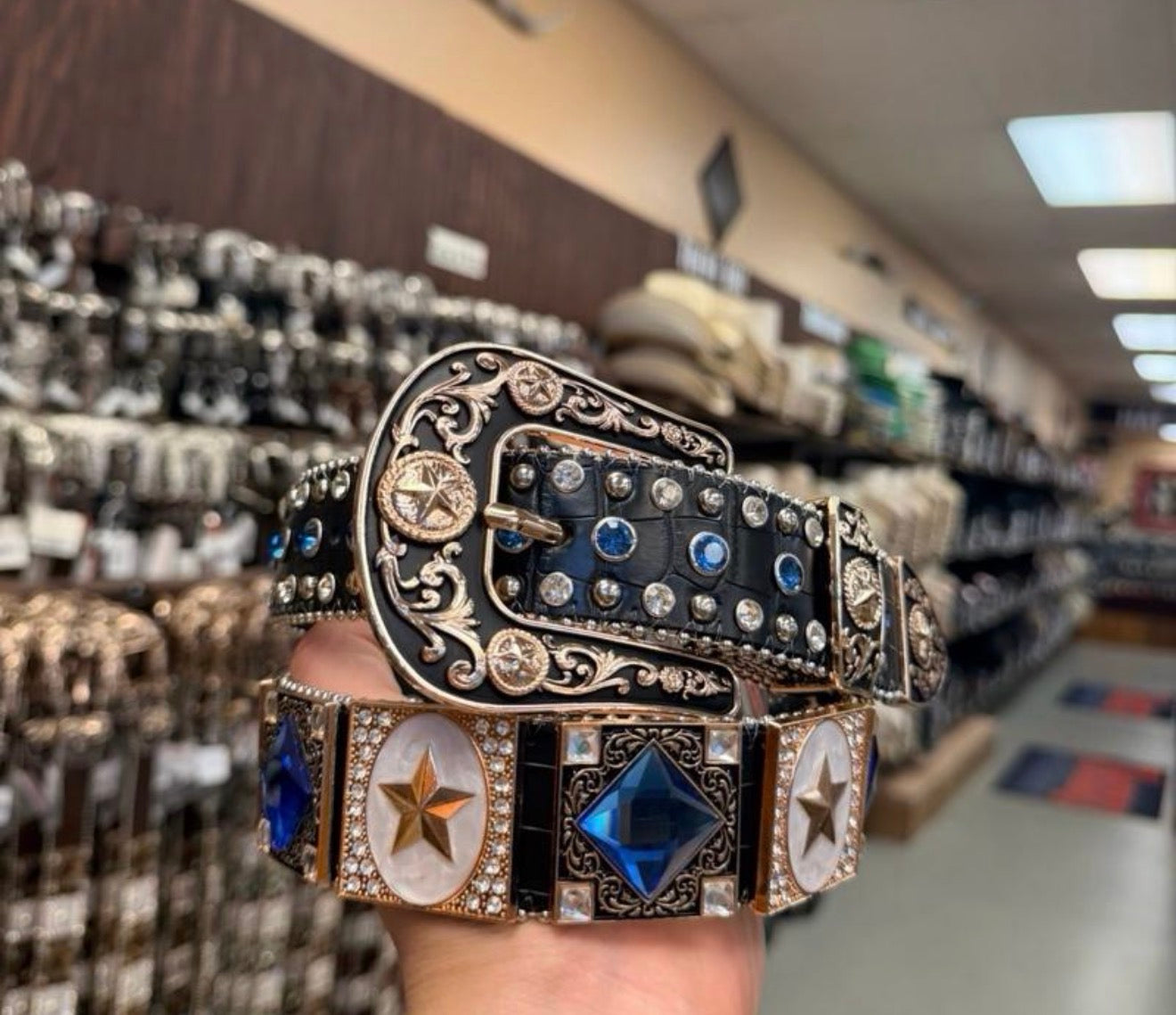 Men Wester belts star blue