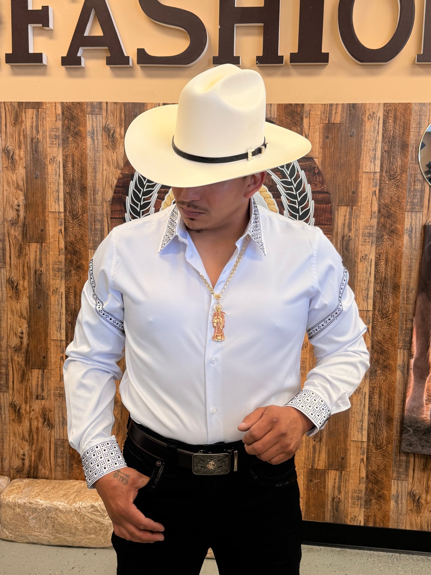 Men western shirt white
