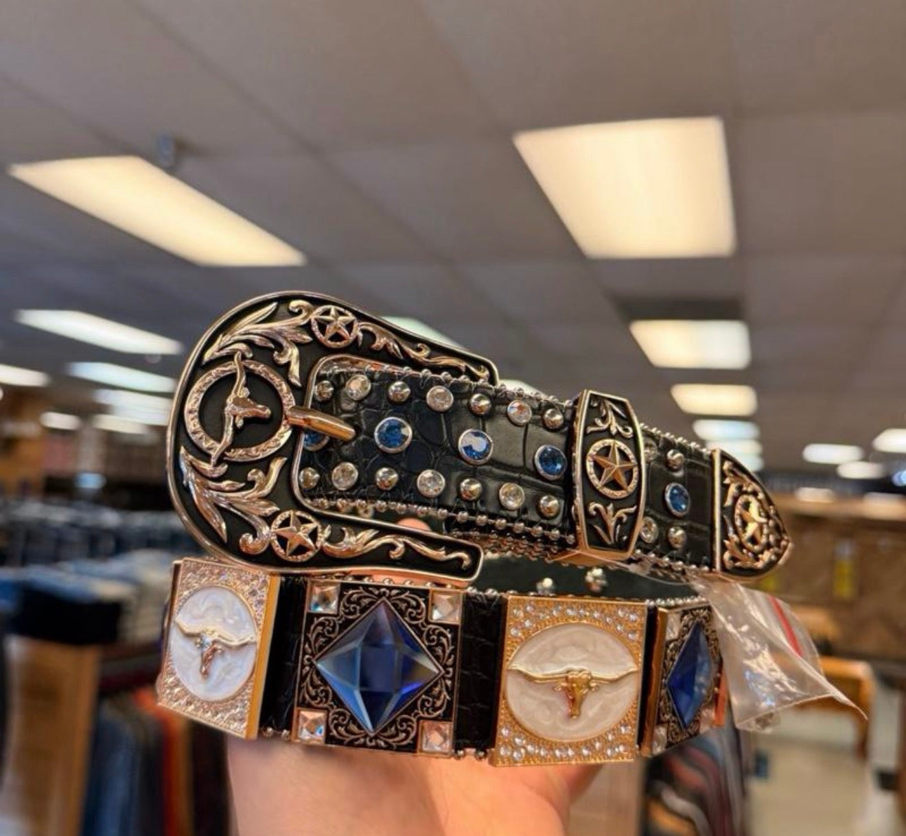 Men western belts Blue