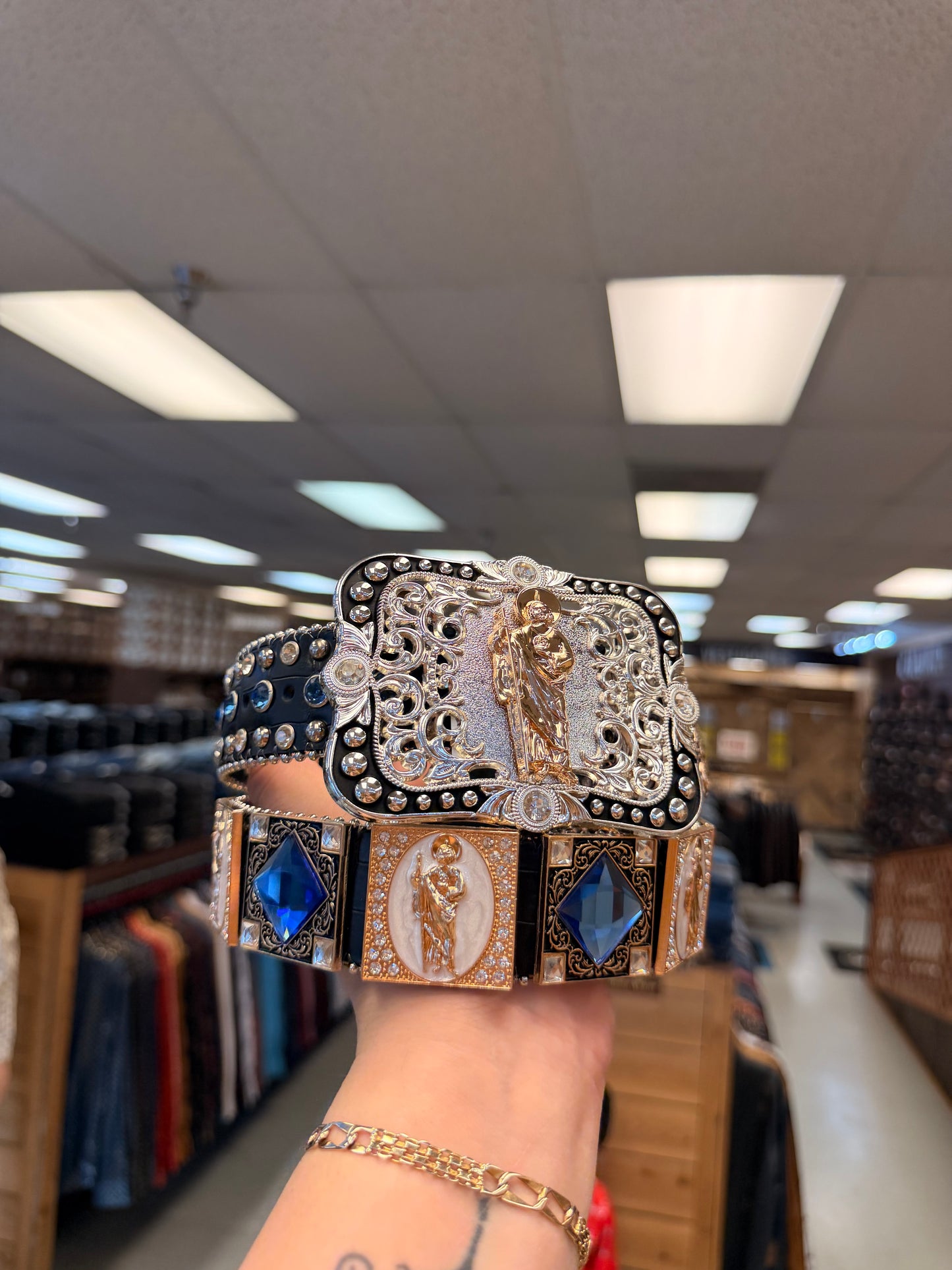Men western belts San Judas Blue..