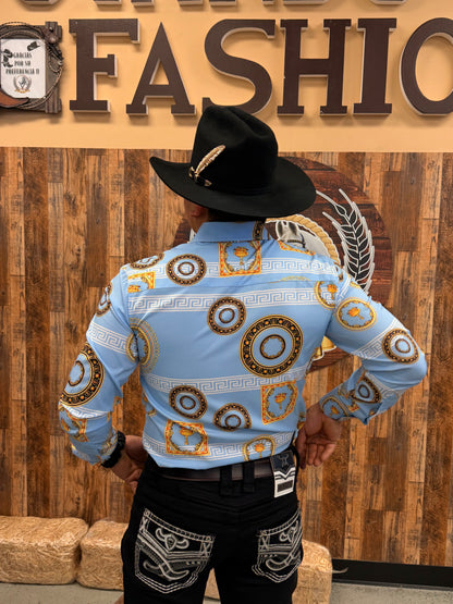 Men western shirt sky blue