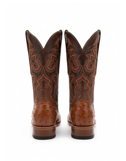 Men Wide Square Toe Cognac  Print Boots