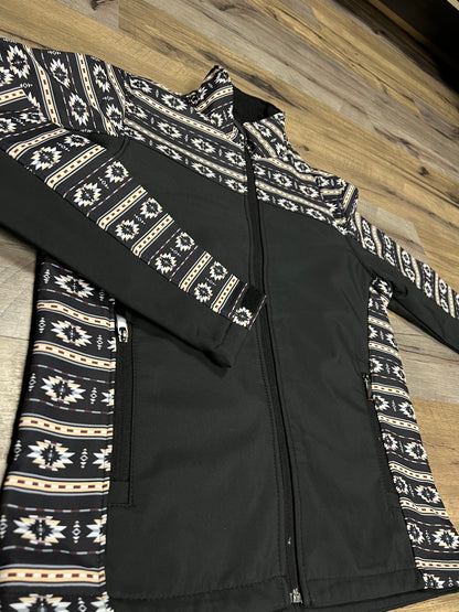 Men Softshell Retro Aztec Print Black Jacket