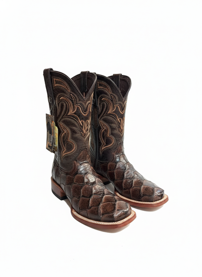 Botas marrones de estampado para hombre con punta cuadrada ancha
