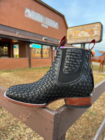 Botin Rodeo Petatillo Black Square Toe With Leather Sole