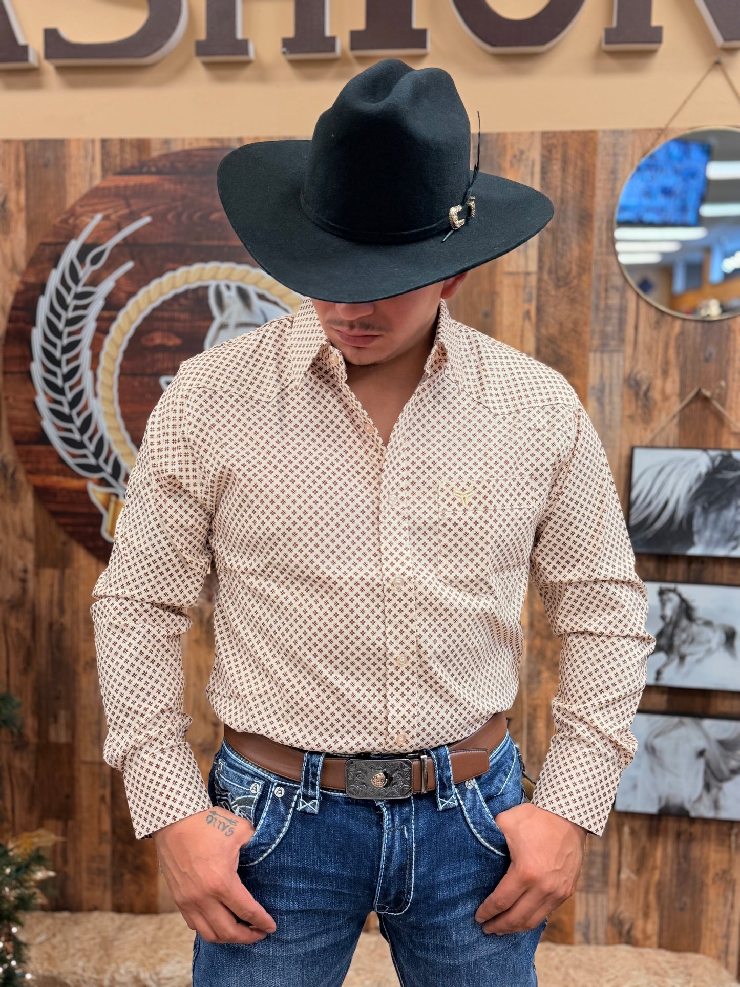Men western shirt beige