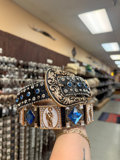 Men western belts blue San Judas