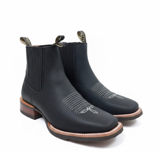 Botin Rodeo Black Rhino Square Toe With Rubber Sole
