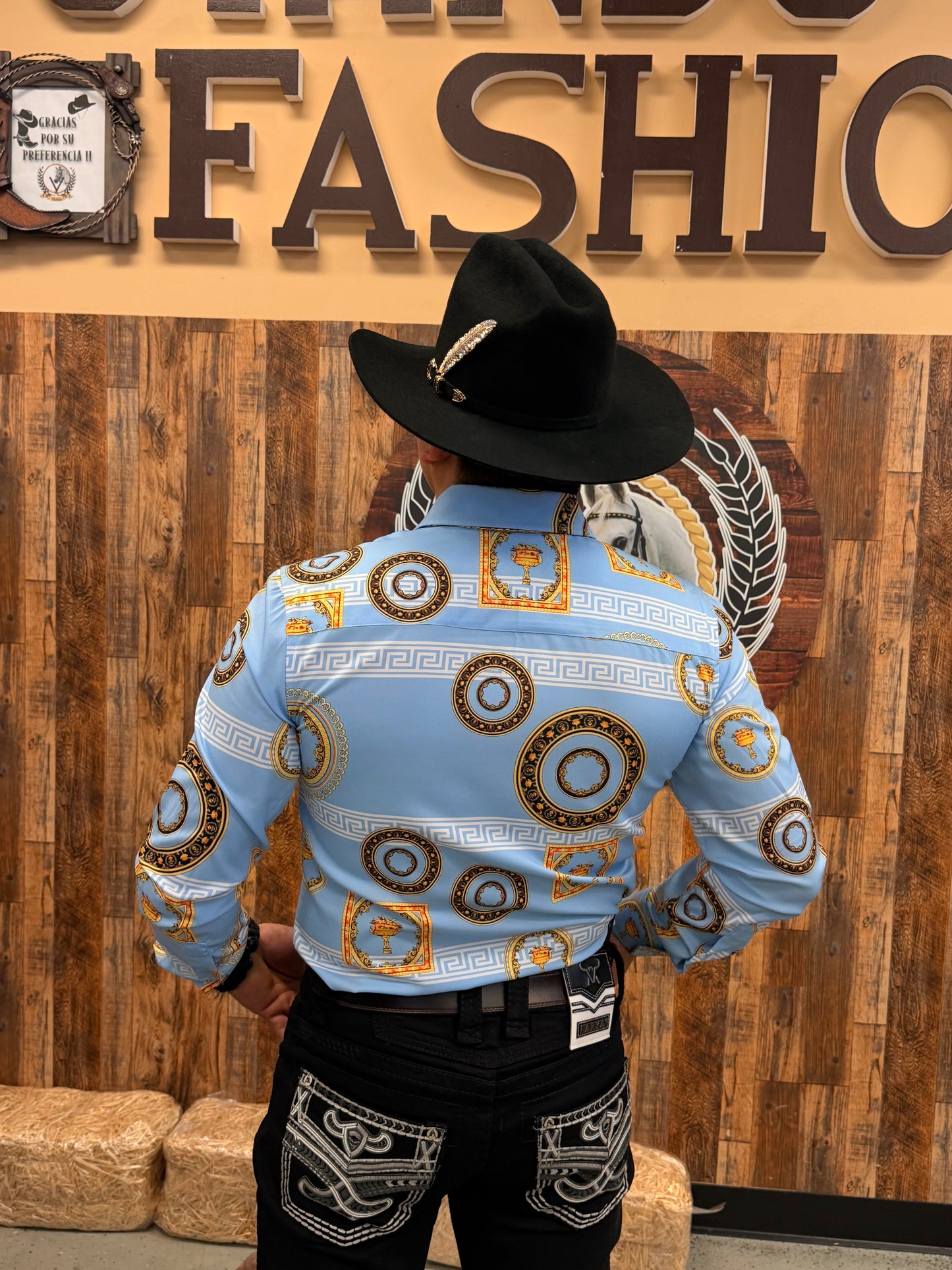 Men western shirt sky blue