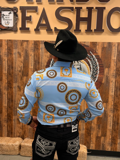 Men western shirt sky blue