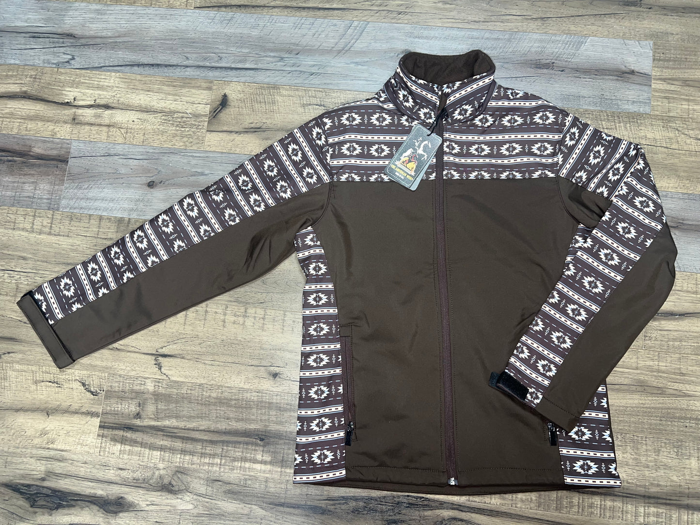 Men Softshell Retro Aztec Print Black Jacket