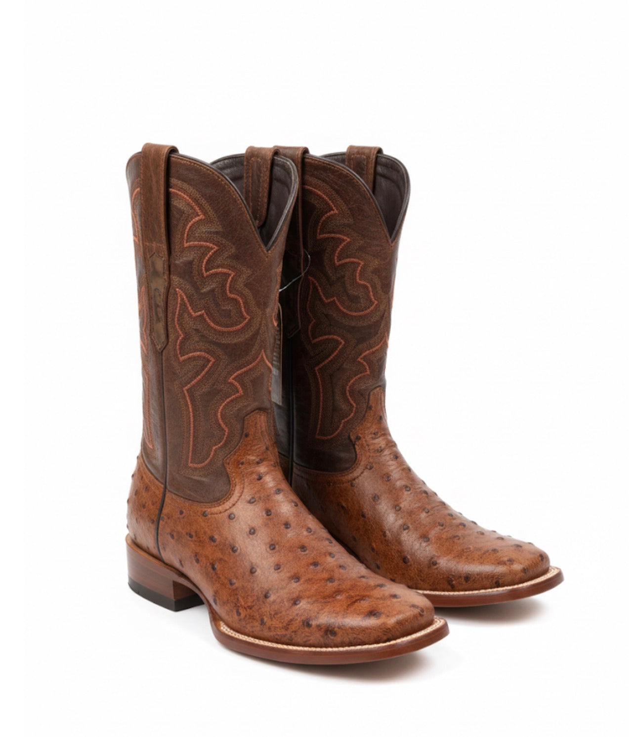 Men Wide Square Toe Cognac  Print Boots