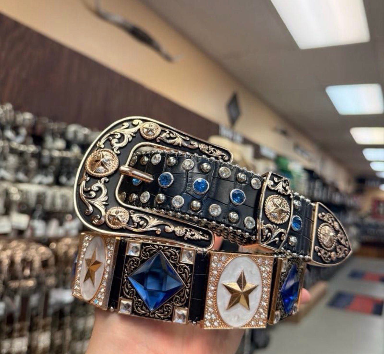Men Wester belts star blue