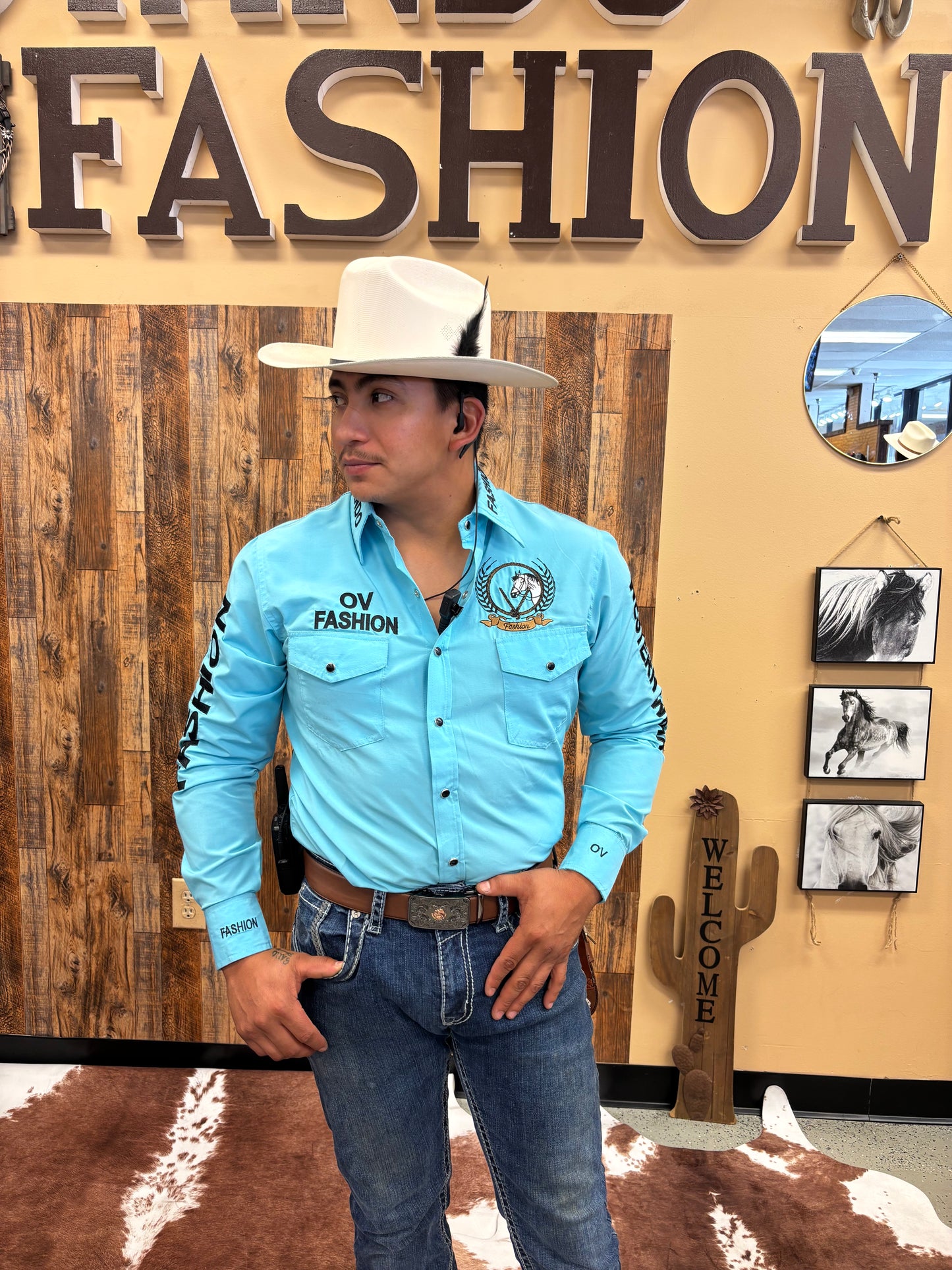OV Fashion para hombre azul celeste con negro