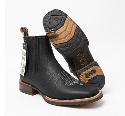 Botin Rodeo Black Rhino Square Toe With Rubber Sole