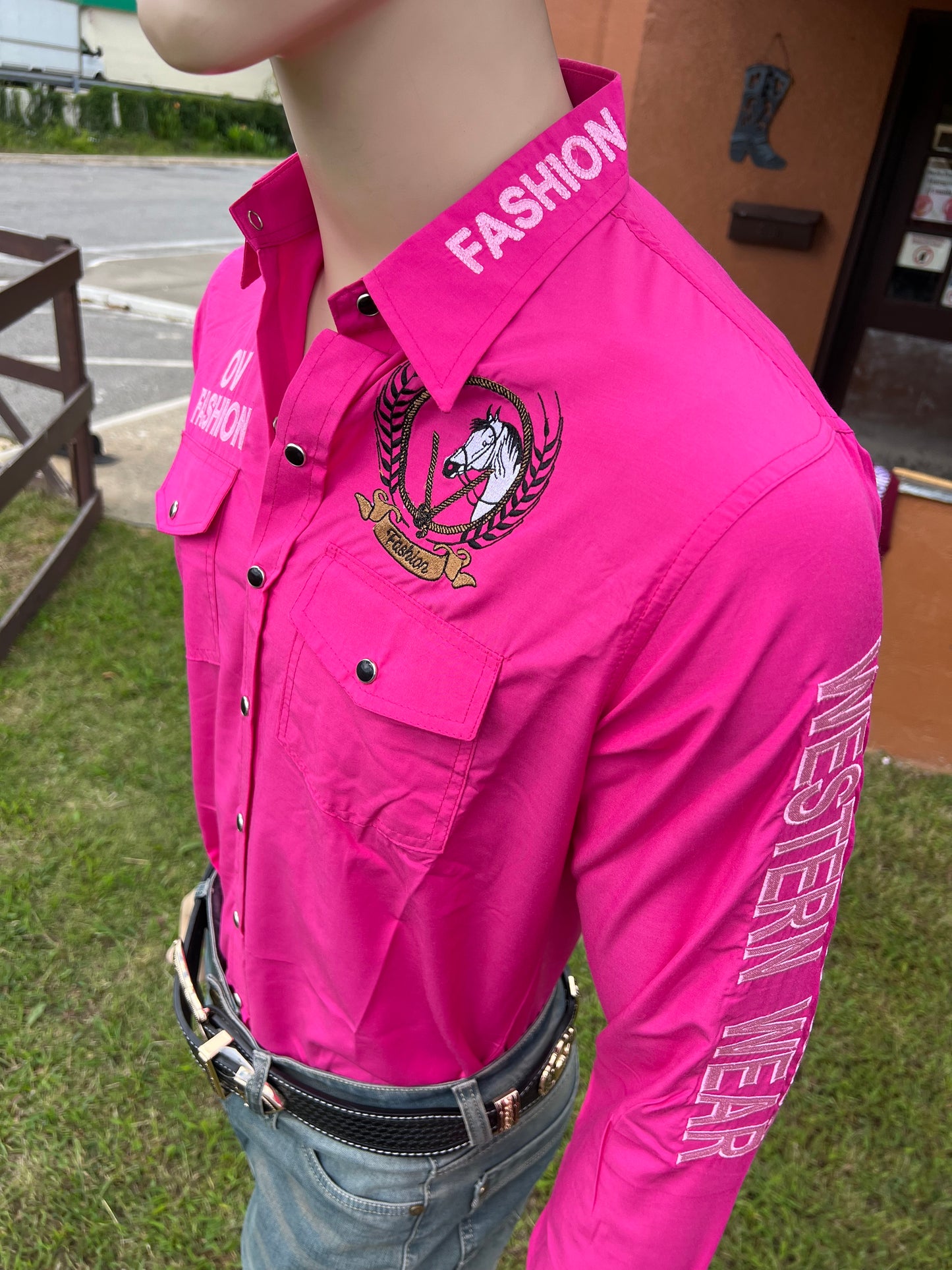 OV Fashion para hombre rosa oscuro con letras rosa claro