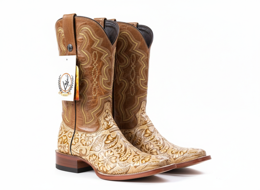 Botas para hombre de punta cuadrada ancha Orix con estampado trabajado a mano