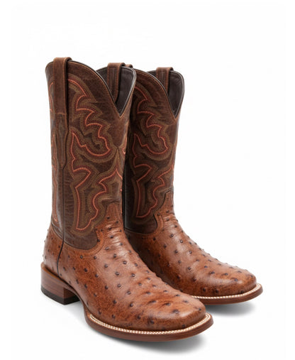Men Wide Square Toe Cognac  Print Boots