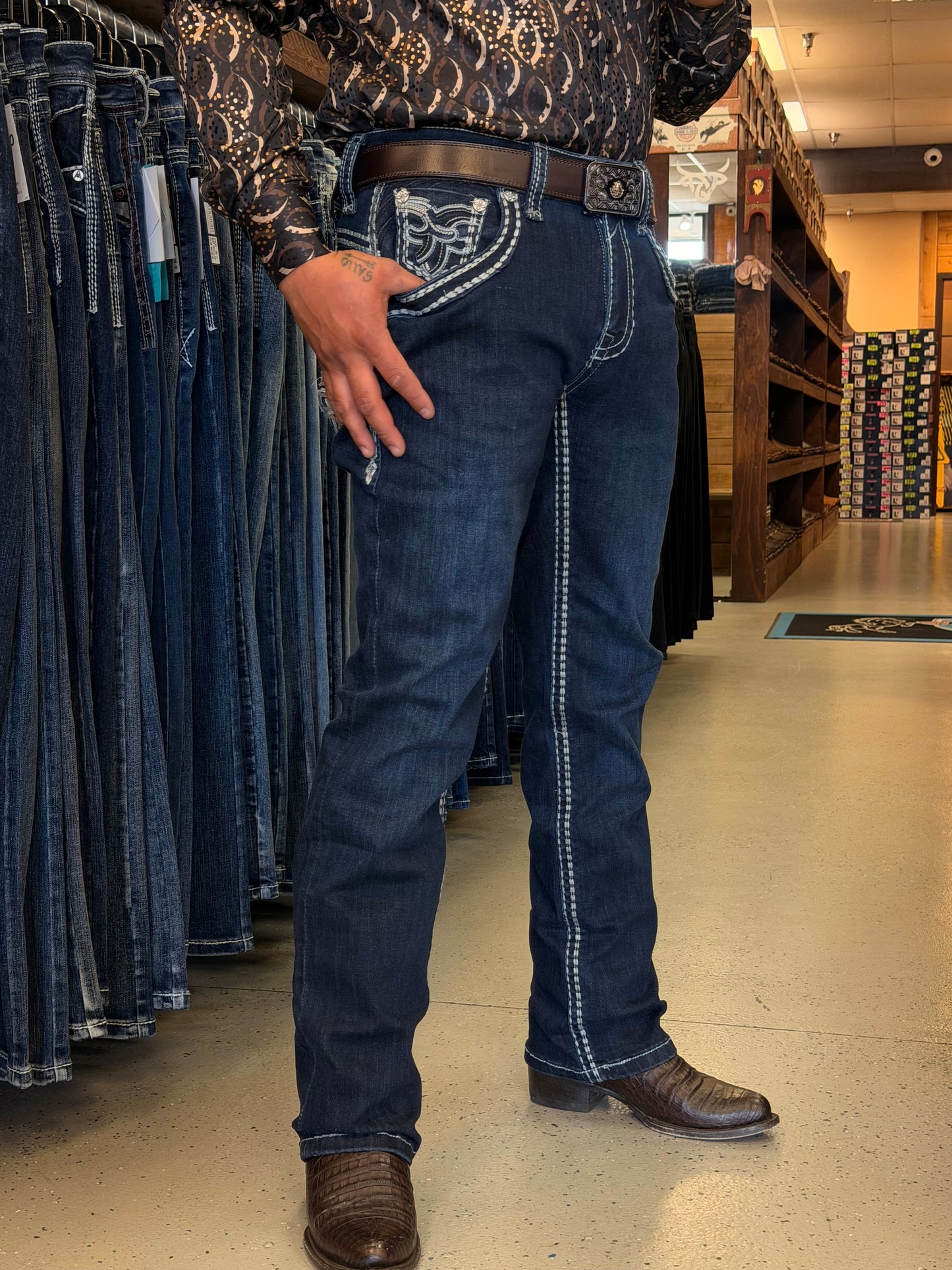 Men western jeans Dark Blue