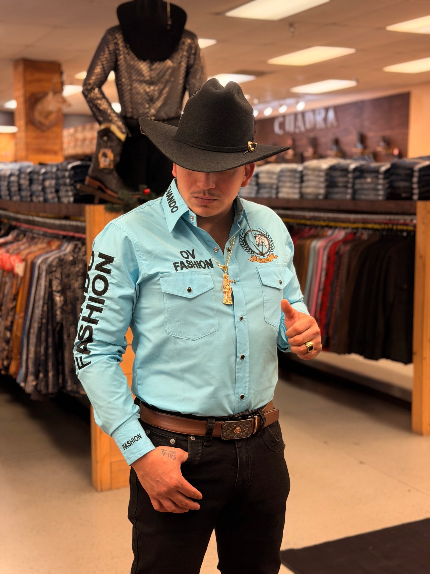 Hombre OV Moda Azul Bebé con Negro