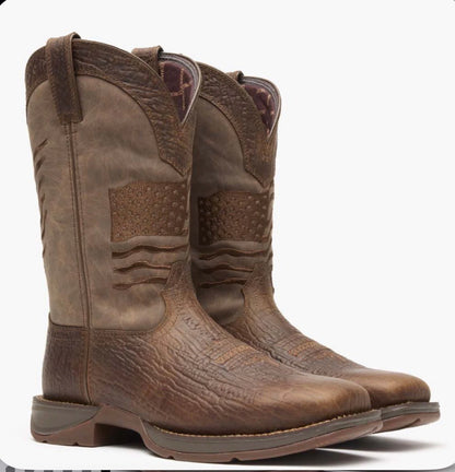 REBEL BY DURANGO® BROWN DISTRESSED FLAG EMBROIDERY WESTERN BOOT