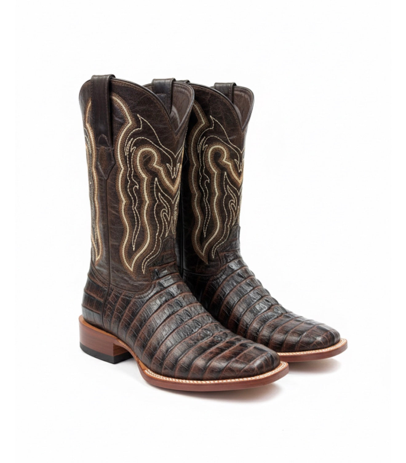 Botas marrones estampadas de punta cuadrada ancha para hombre