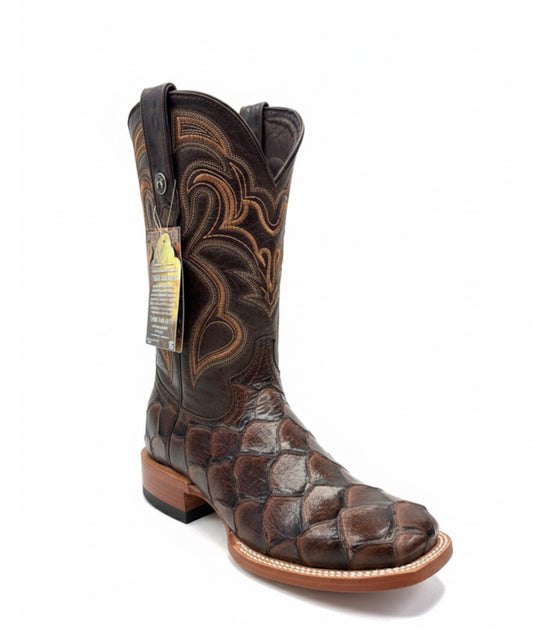 Botas marrones de estampado para hombre con punta cuadrada ancha