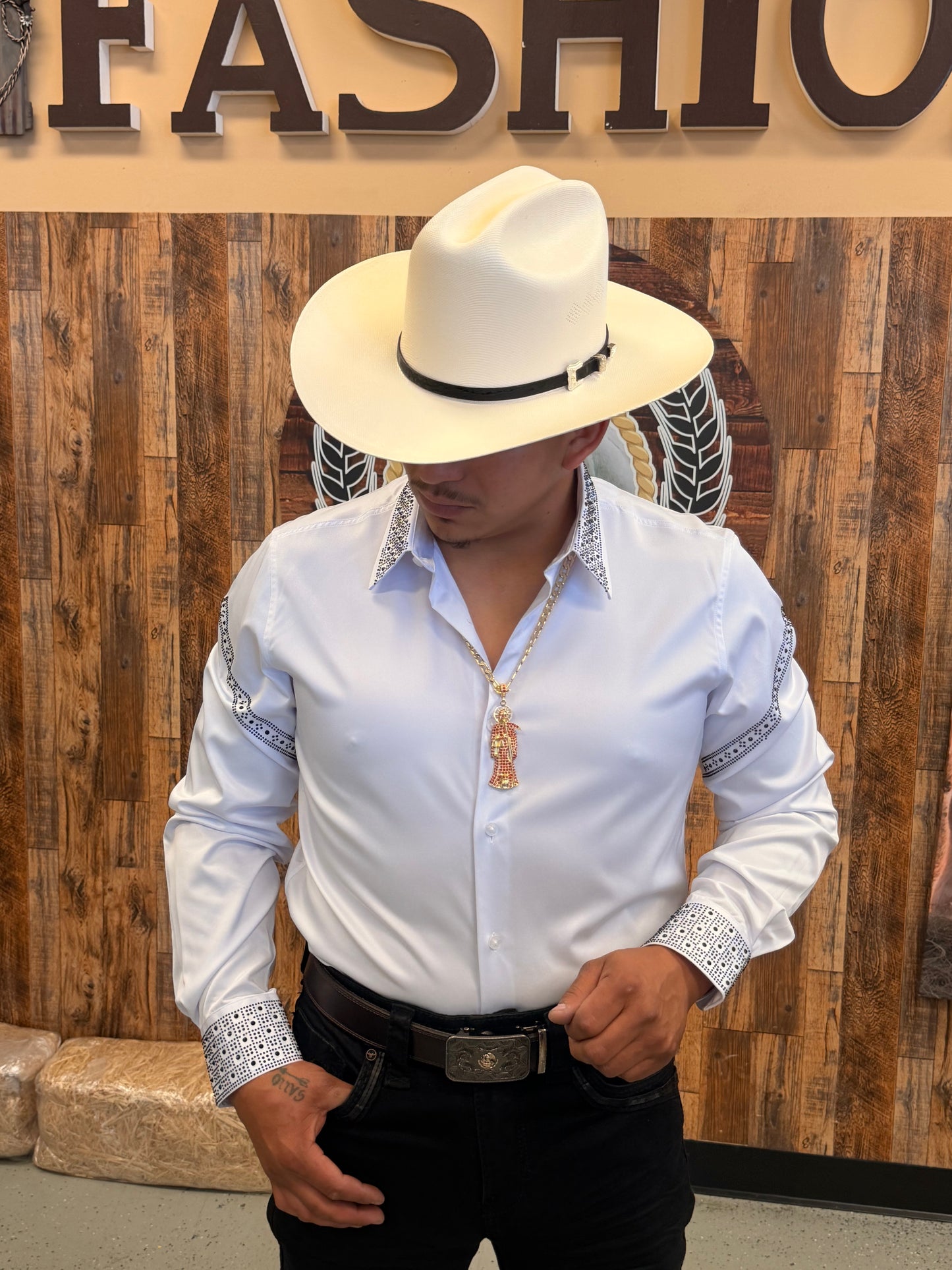 Men western shirt white