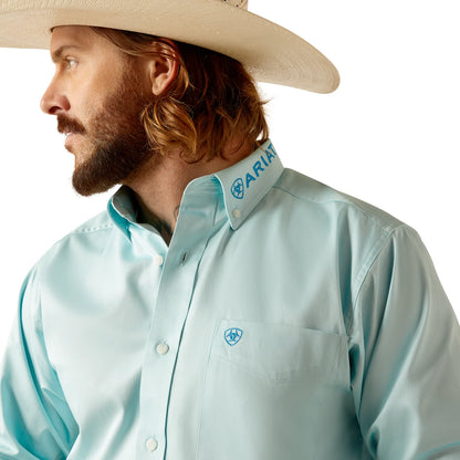 Ariat Team Logo Twill Fitted LS Light Aqua Shirt