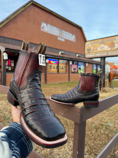 Botin Rodeo Lomo De Caiman Punta Cuadrada Negra Con Suela tipo Jumper