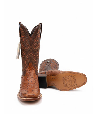 Men Wide Square Toe Cognac  Print Boots