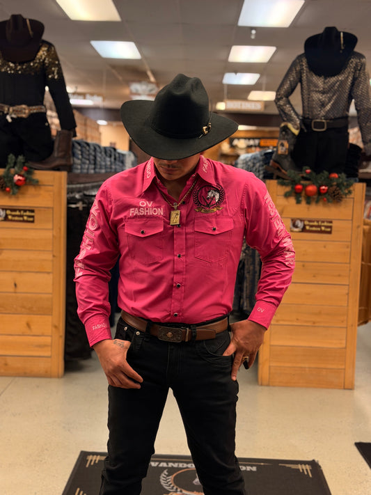 Moda OV para Hombre Rosa Oscuro con Letras Rosa Claro