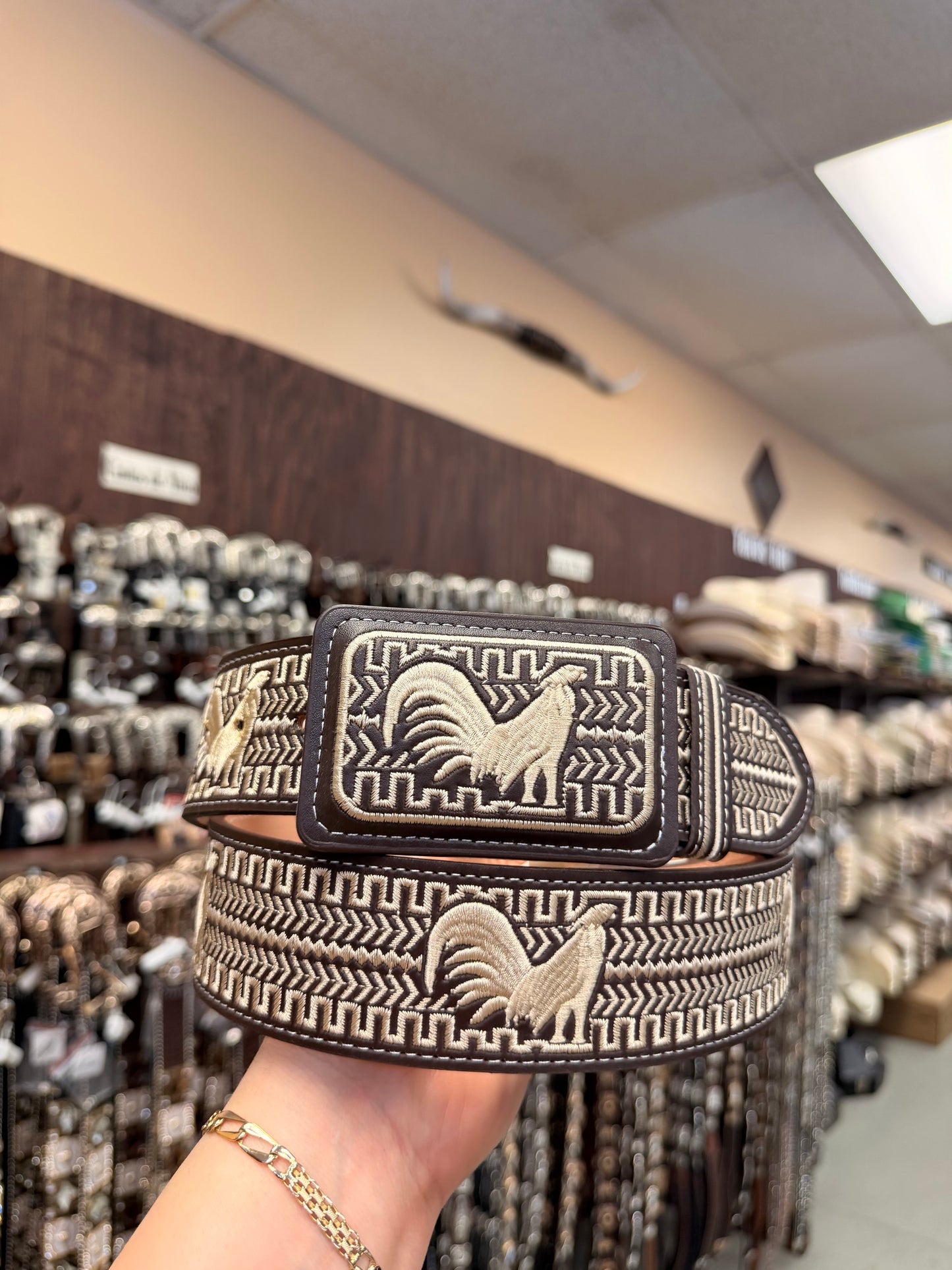 Men western belts piteado Brown and beige