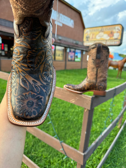 Men Brown Handtool Jungle Print Boots