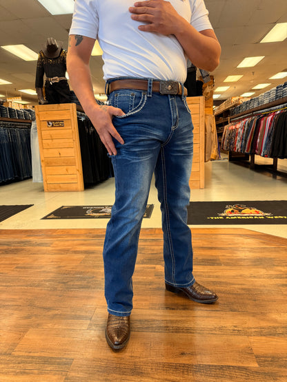 Men western jeans blue