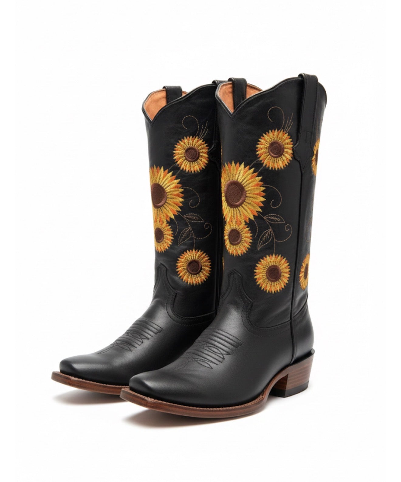Women boots Galveston Vintage Black With Sunflower Embroidery