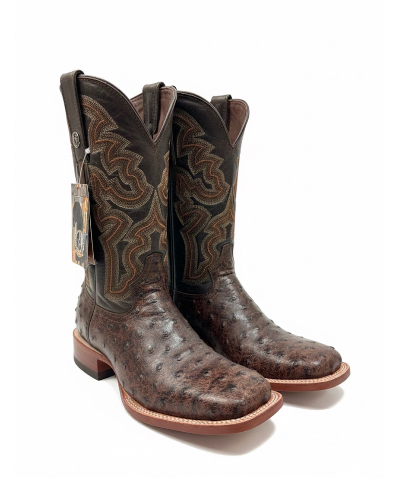 Men Wide Square Toe Brown/ Print Boots