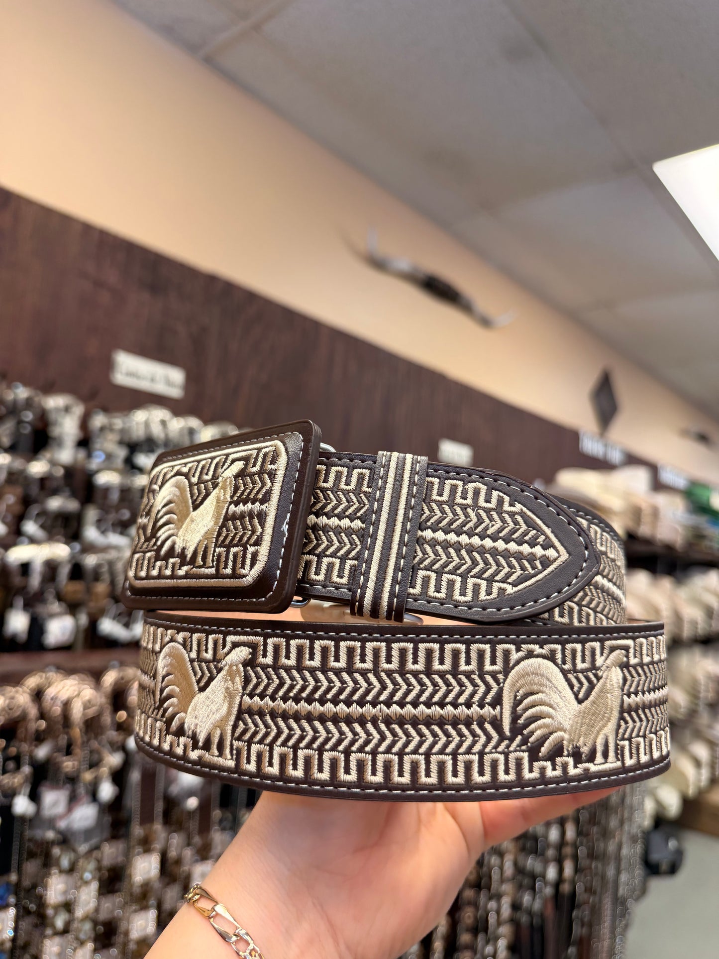 Men western belts piteado Brown and beige