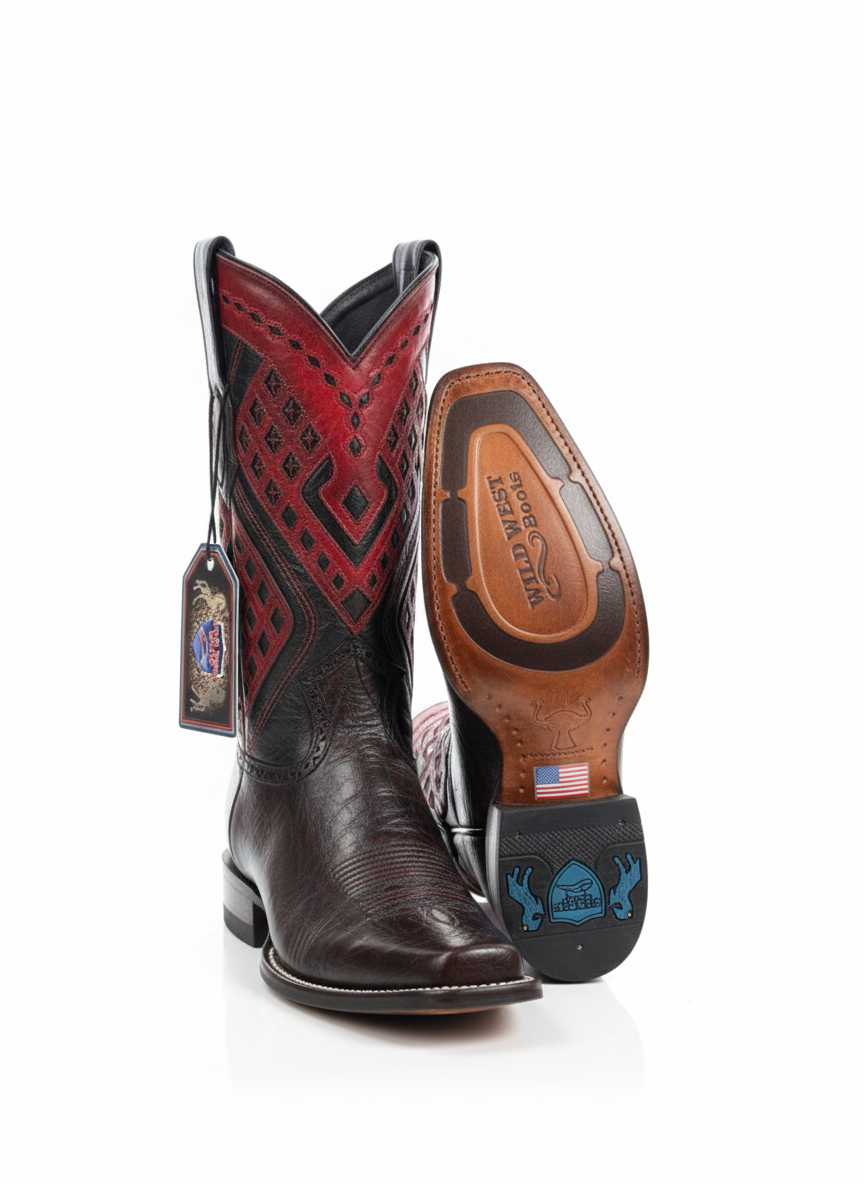 Men boots Narrow Saqueare Toe Black cherry