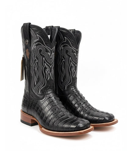 Botas negras de hombre con punta cuadrada ancha y estampado