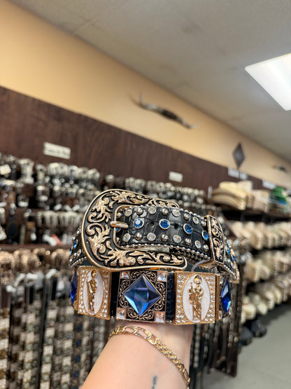 Men western belts blue San Judas